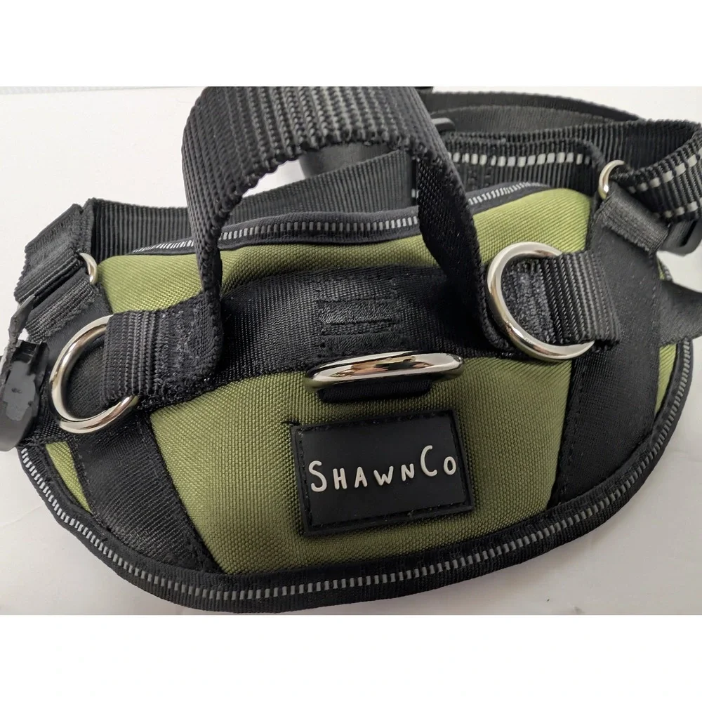 ShawnCo Dog Harness Olive Green Black Padded Reflective Adjustable Size Small